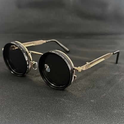 Men's Vintage Steampunk Spin Fashion Glasses – Adjustable Brightness, Alloy Frame, Black & Grey Gradient Interchangeable Lenses, Bohemian Party & Casual Eyewear Accessory