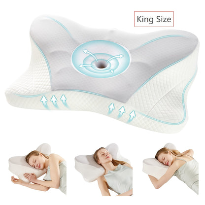 Cervical Neck Pillow Memory Foam Ergonomic Contour Pillow for Neck Pain Relief, Cooling Pillowcase Included, Orthopedic Bed Pillow for Side Back Stomach Sleepers, Shoulder & Spine Support Sleep Pillow