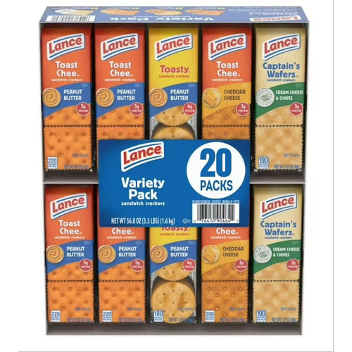 Lance Sandwich Crackers Variety Pack Peanut Butter Cheese Classic Flavors Individually Wrapped 20 or 40 Count Snack Pack