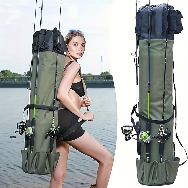 Fishing Rod Bag Large Capacity Folding Durable Fishing Gear Carrier Bag Multifunctional Rod Holder Case with Two Lead Weights Fits Multiple Rods Tackle Organizer for Freshwater Saltwater Fishing