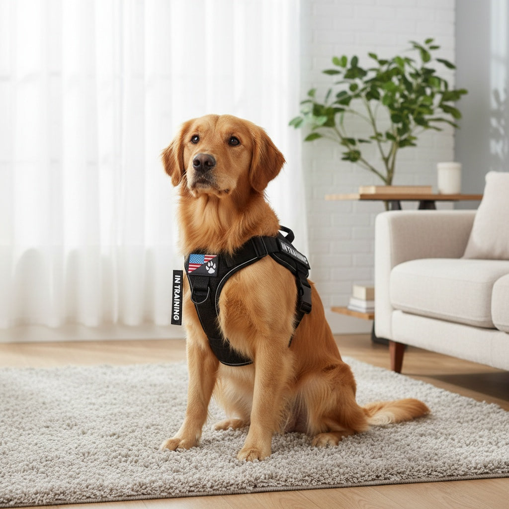 Service Dog Harness Vest with 5 ID Patches – Reflective Adjustable Oxford Vest with Breathable Mesh Lining, Service Dog ID System for Small Medium Large Dogs, Sizes XS-XL, Public & Mobility Aid