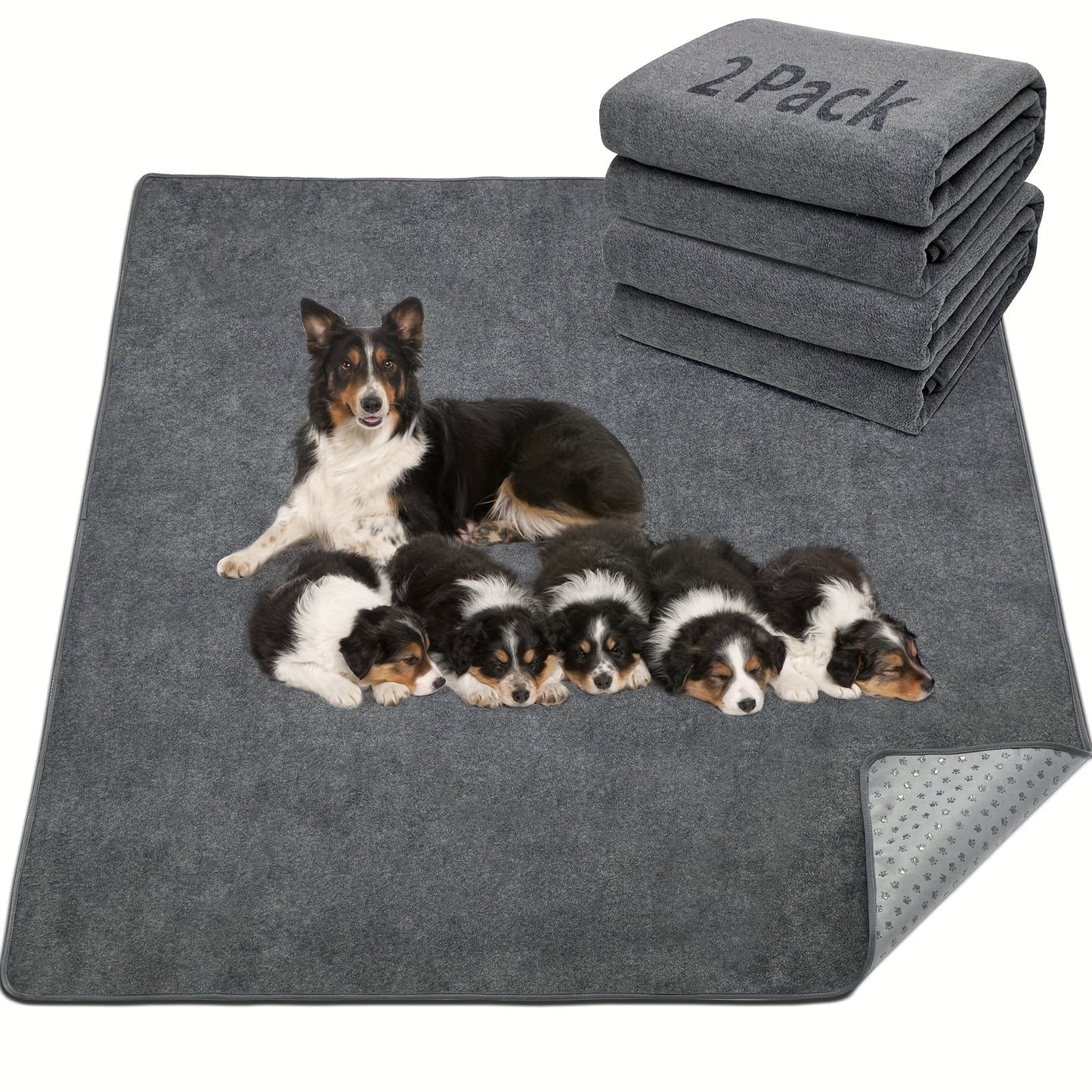 Washable Dog Pee Pads Pack of 2 – Reusable 4-Layer Fast Absorbent Non-Slip Puppy Training Pads, Whelping Pads for Housebreaking, Crate, Playpen & Travel, Multiple Sizes, All Dog Breeds