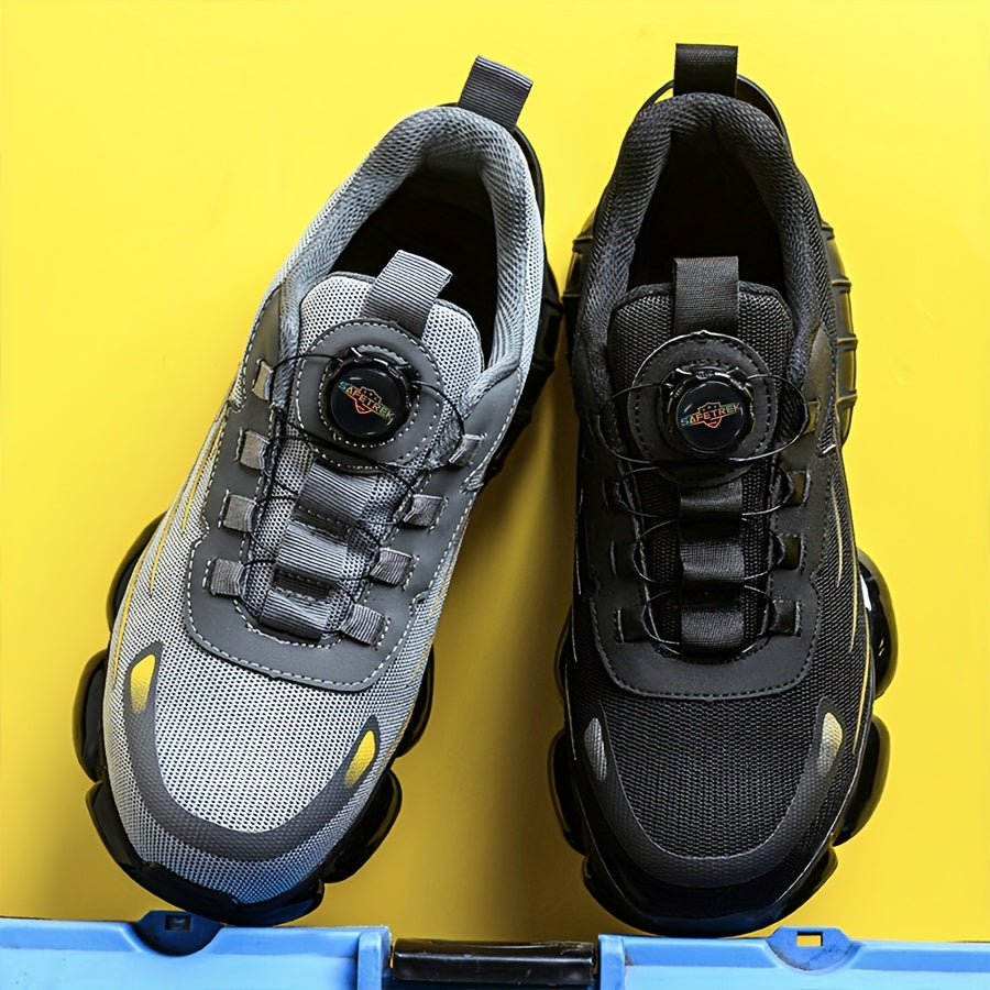 Steel Toe Work Shoes for Men & Women – Lightweight Breathable Safety Sneakers with Anti-Slip Sole, Low-Top Round Toe – Ideal for Construction, Warehouse, Outdoor & Camping (Black/Grey, US 5–12.5)