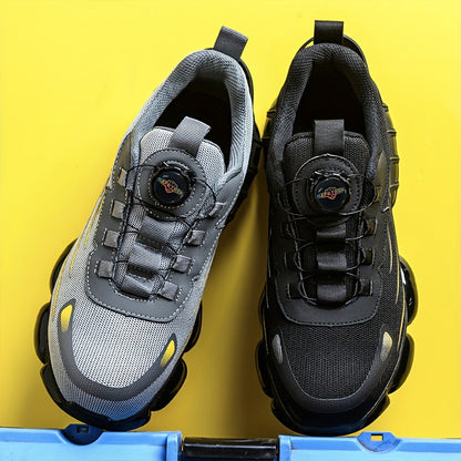 Steel Toe Work Shoes for Men & Women – Lightweight Breathable Safety Sneakers with Anti-Slip Sole, Low-Top Round Toe – Ideal for Construction, Warehouse, Outdoor & Camping (Black/Grey, US 5–12.5)