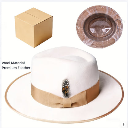 Wool Fedora Hat Unisex – Felt Wide Brim Hat for Men & Women, Lightweight Breathable Woven Jacquard, Perfect for Beach, Outdoor, Church & Party, Available in Ivory, White & Gray