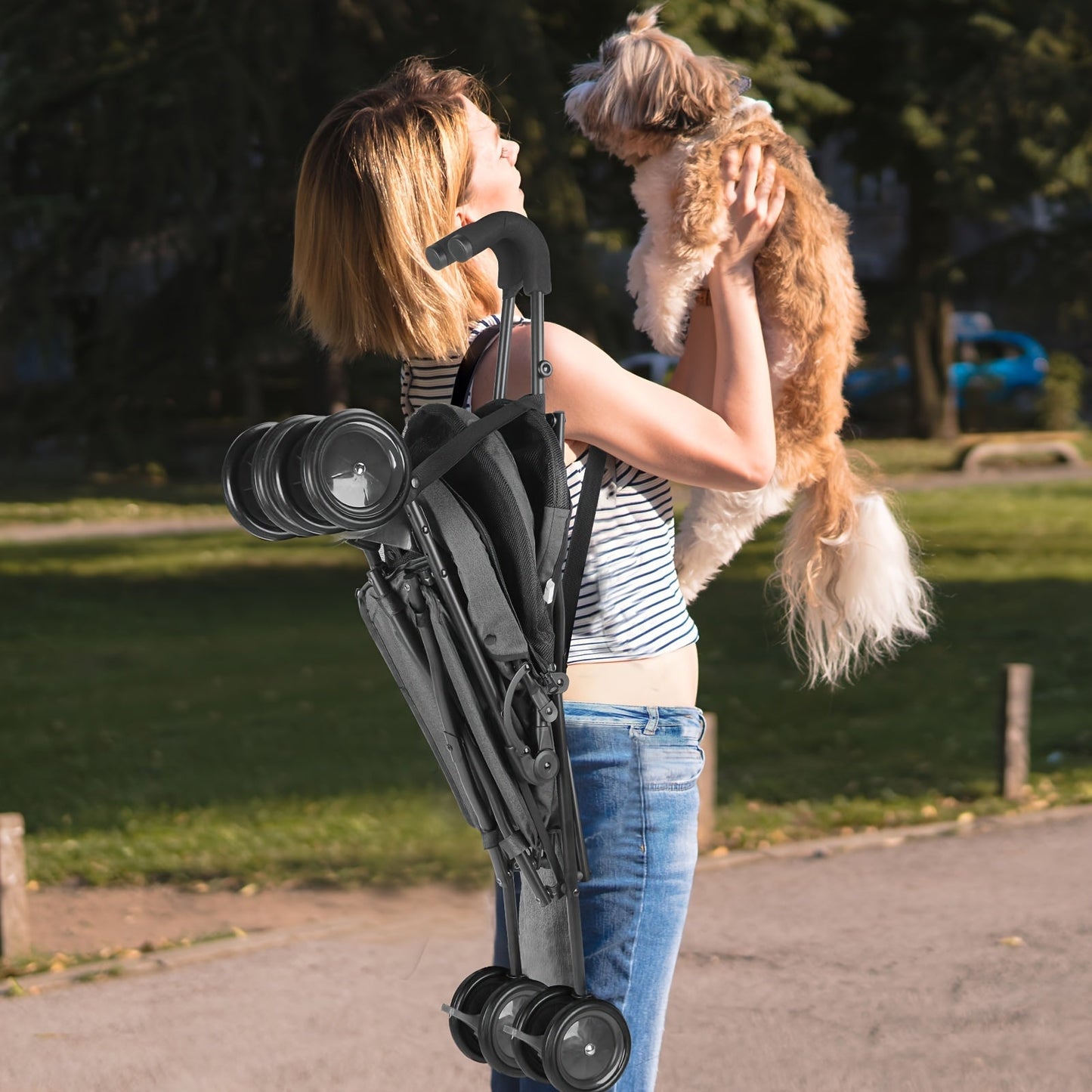 Portable Pet Stroller for Small Dogs & Cats – Foldable Travel Dog Stroller up to 33 lbs, Breathable Canopy, Smooth Wheels & Storage Basket, Ideal for Walks, Trips & Outdoor Adventures