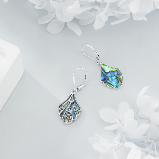 925 Sterling Silver Abalone Shell Dangle Earrings – Hypoallergenic Boho Drop Earrings for Women, Openwork Vintage Design, Iridescent Shell Inlay, Gift for Mother's Day & Valentine's Day