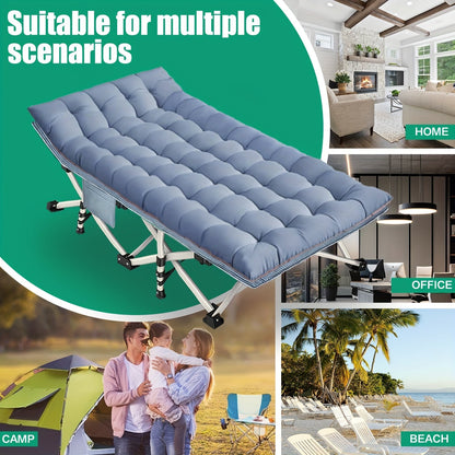 Folding Camping Cot with Mattress 75"-79" – Heavy Duty Portable Sleeping Cot for Adults Kids & Teens, Max Load 700-900lbs, for Camping Home Office Beach Garden & Fishing
