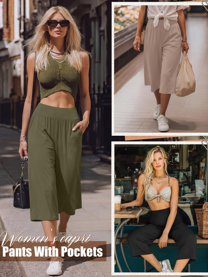 Women's Capri Pants 3-Pack – Loose Lounge Cropped Sweatpants Joggers with Pockets & Elastic Waist, Yoga Capri for Spring Summer Fall Casual Weekend Wear