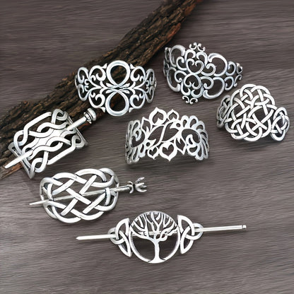 7PCS Viking Celtic Tree of Life Hair Clips Set – Vintage Norse Boho Slide Rail Hair Accessories for Women & Girls, Jewelry Gift