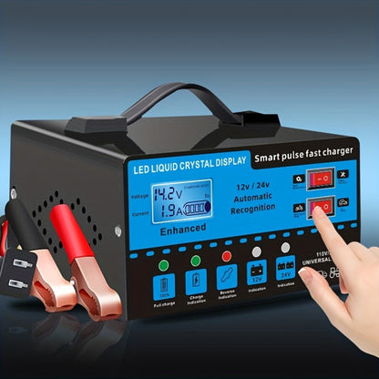 12V 24V Smart Battery Charger with LCD Display – Intelligent Trickle Charging, Overcharge & Short Circuit Protection, Universal Fit for Car, Truck, Motorcycle, Yacht & RV Batteries, Automatic Battery Maintainer & Conditioner
