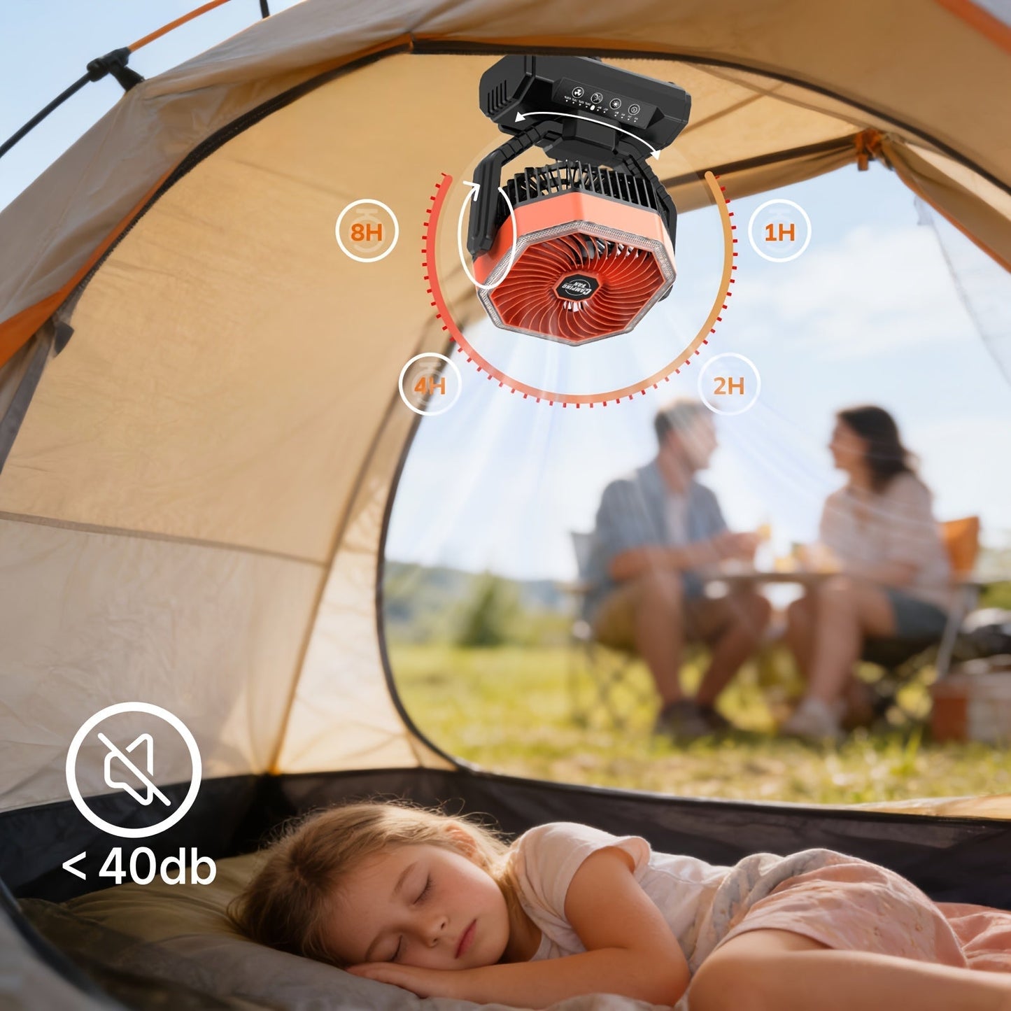 20000mAh Camping Fan with LED Light & Remote Control – 4-Speed Brushless Motor, 180° Oscillating Portable Outdoor Fan, 22-26 Hour Battery Life, 40 LEDs, Timer – for Camping, Hiking, Tent, Emergency & Home Use