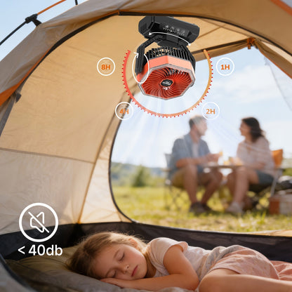 20000mAh Camping Fan with LED Light & Remote Control – 4-Speed Brushless Motor, 180° Oscillating Portable Outdoor Fan, 22-26 Hour Battery Life, 40 LEDs, Timer – for Camping, Hiking, Tent, Emergency & Home Use
