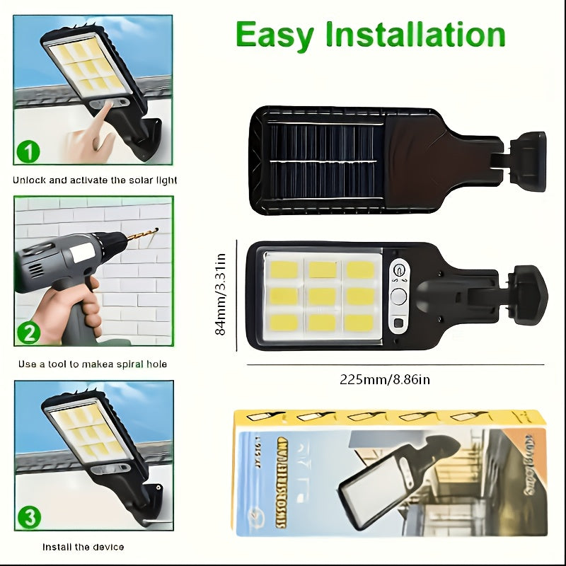 Solar Security Wall Light 108COB LED Motion Sensor with Remote Control – 3 Working Modes, Outdoor Waterproof Spotlight for Garden Patio Porch Garage Door – 2/4/6/8 Pack, Holiday Gift