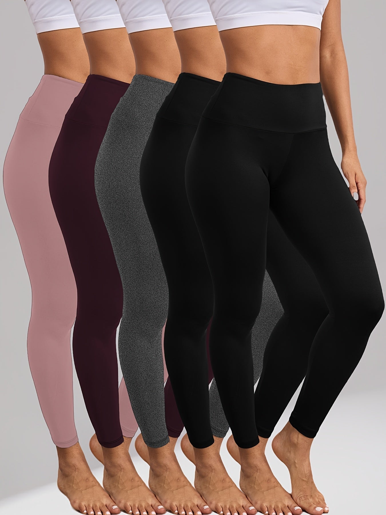Women's High Waisted Tummy Control Leggings 5 Pack – Super Soft 4-Way Stretch Non-Sheer Yoga Workout Running Pants, Full-Length Gym Leggings S-XXL, All-Season Comfort for Gym, Yoga & Casual Wear