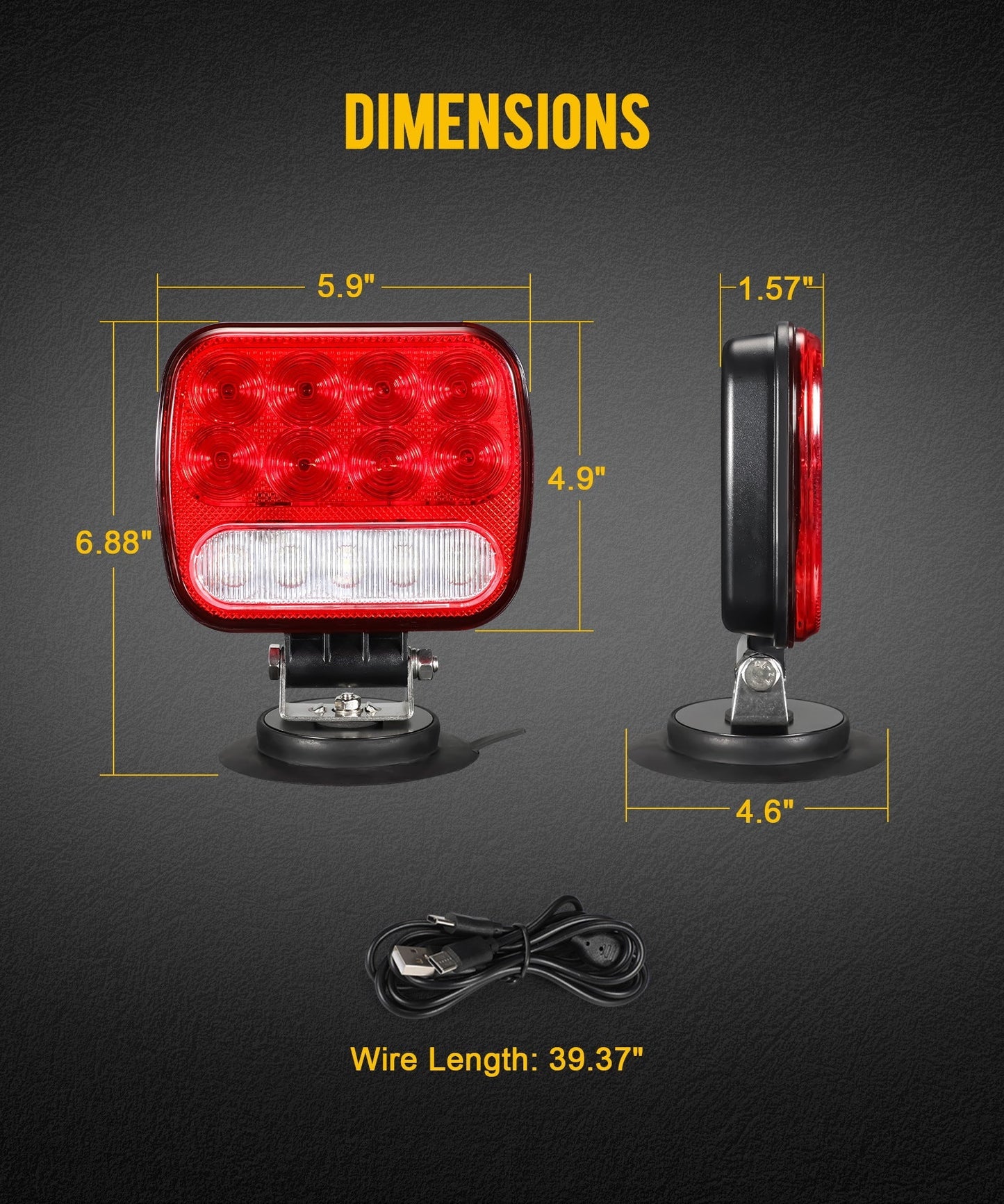 Wireless Magnetic Trailer Light Kit 26 LED Towing Tail Lights with 7-Pin Plug – Stop Turn Brake Backup Reverse IPX5 Waterproof 100FT Range for Trucks & Trailers 12-24V