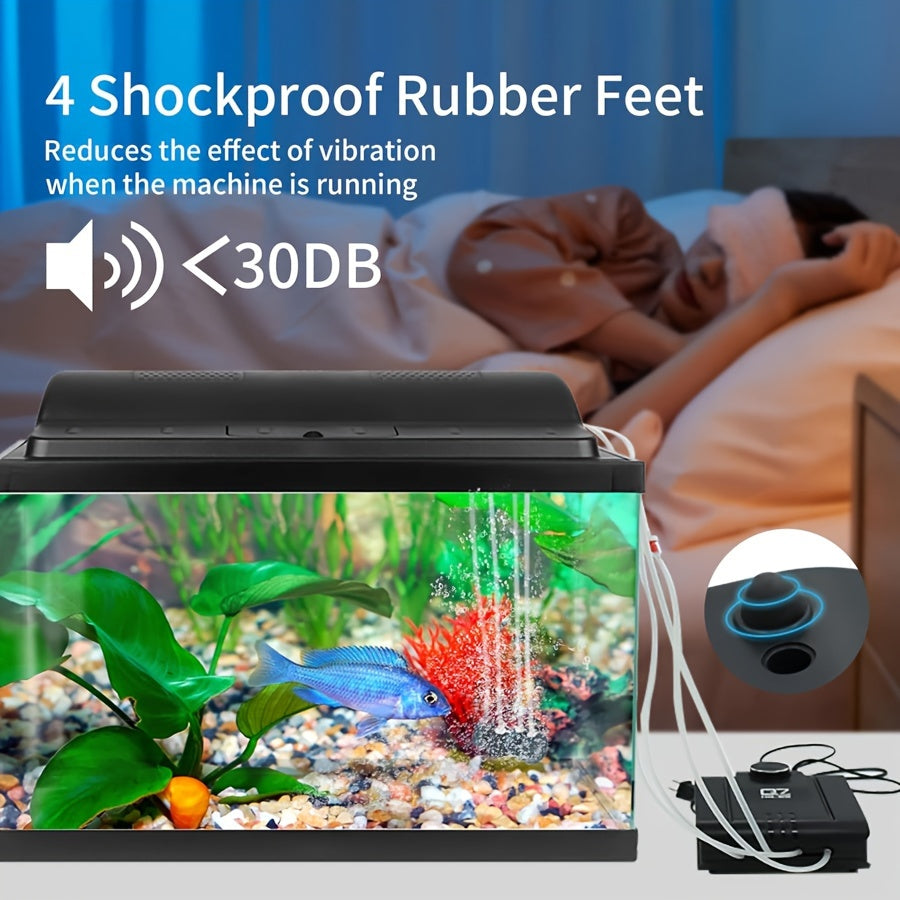 Aquarium Air Pump 4 Outlets 320GPH 8W – Quiet Fish Tank Air Pump Up to 400 Gallon with Adjustable Air Valve, Includes 4 Check Valves, 4 Air Stones & 4x5ft Tubing, for Freshwater Saltwater Hydroponics Pond
