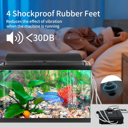 Aquarium Air Pump 4 Outlets 320GPH 8W – Quiet Fish Tank Air Pump Up to 400 Gallon with Adjustable Air Valve, Includes 4 Check Valves, 4 Air Stones & 4x5ft Tubing, for Freshwater Saltwater Hydroponics Pond