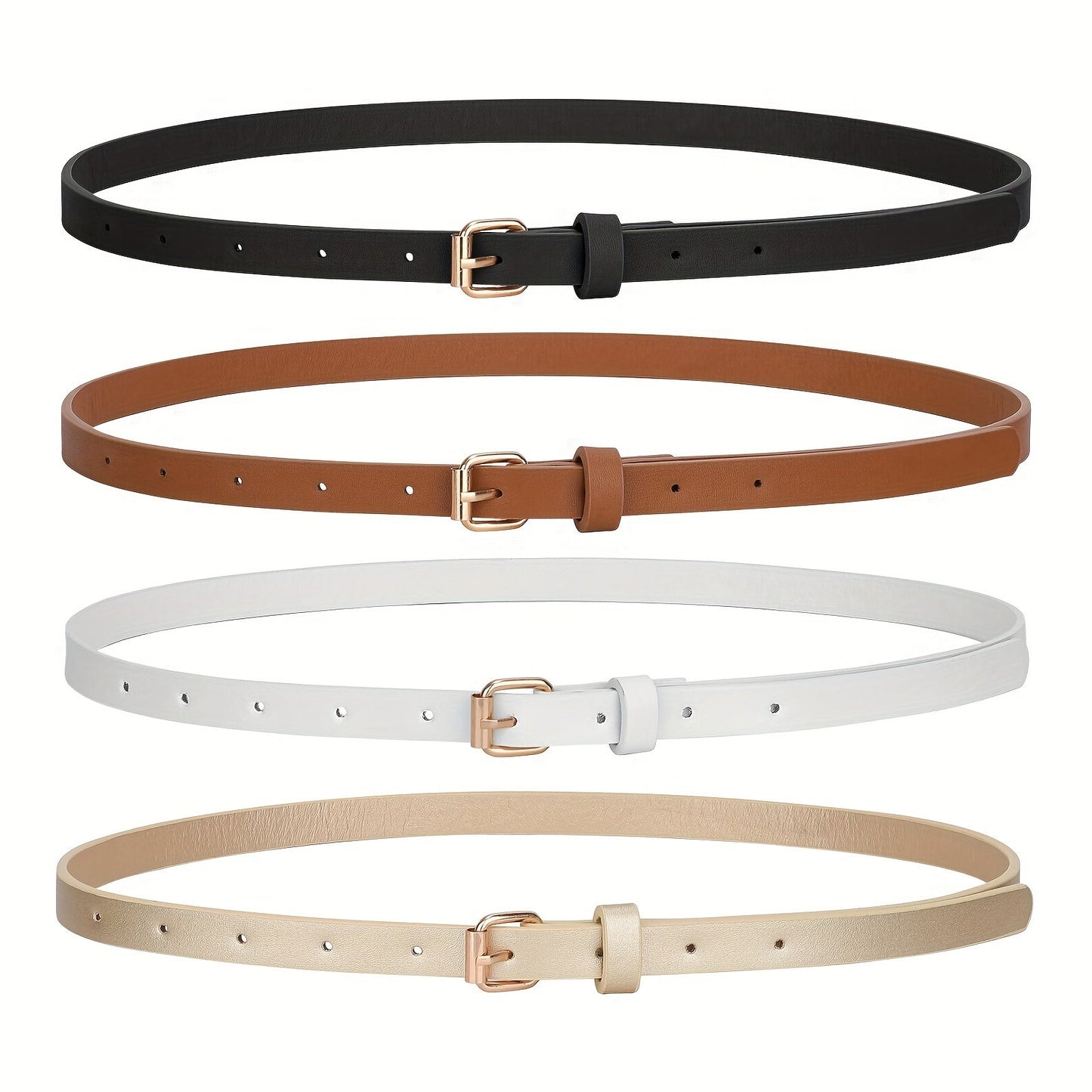Women's PU Leather Slim Waist Belt 4 Styles Sizes S to 1XL Skinny Fashion Belt for Dresses Jeans Skirts Sweet Casual Outfits – Style A B C D