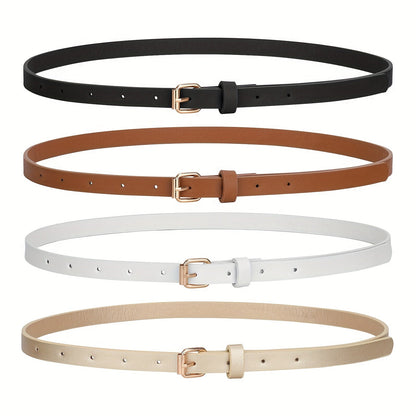 Women's PU Leather Slim Waist Belt 4 Styles Sizes S to 1XL Skinny Fashion Belt for Dresses Jeans Skirts Sweet Casual Outfits – Style A B C D