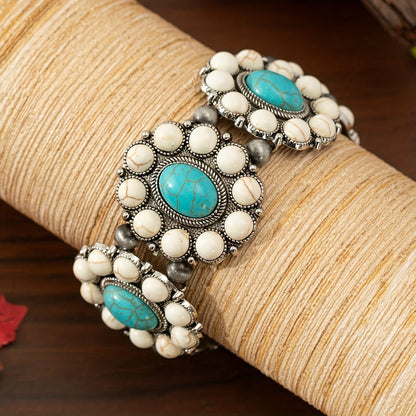 Boho Turquoise Beaded Stretch Bracelet for Women – Vintage Bohemian Elastic Zinc Alloy Wristband, Casual Everyday Jewelry & Perfect Gift for Her