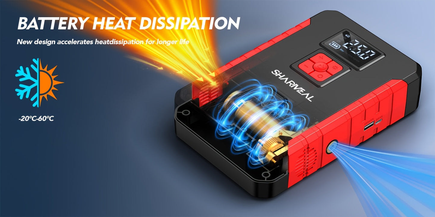 Portable Jump Starter 15000A-19000A Peak | 17-in-1 with 350PSI Air Compressor, 12V Car Battery Charger, LED Light, Digital Display – Emergency Kit for Cars, Trucks & SUVs