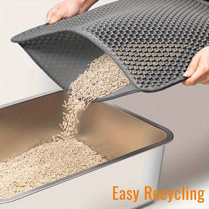 Honeycomb Double-Layer Cat Litter Mat 24x36 Inch – Urine-Proof Waterproof Scatter Trapping Washable Litter Box Mat for Indoor Cats, Reduces Mess & Easy to Clean, Black Dark Gray Light Gray