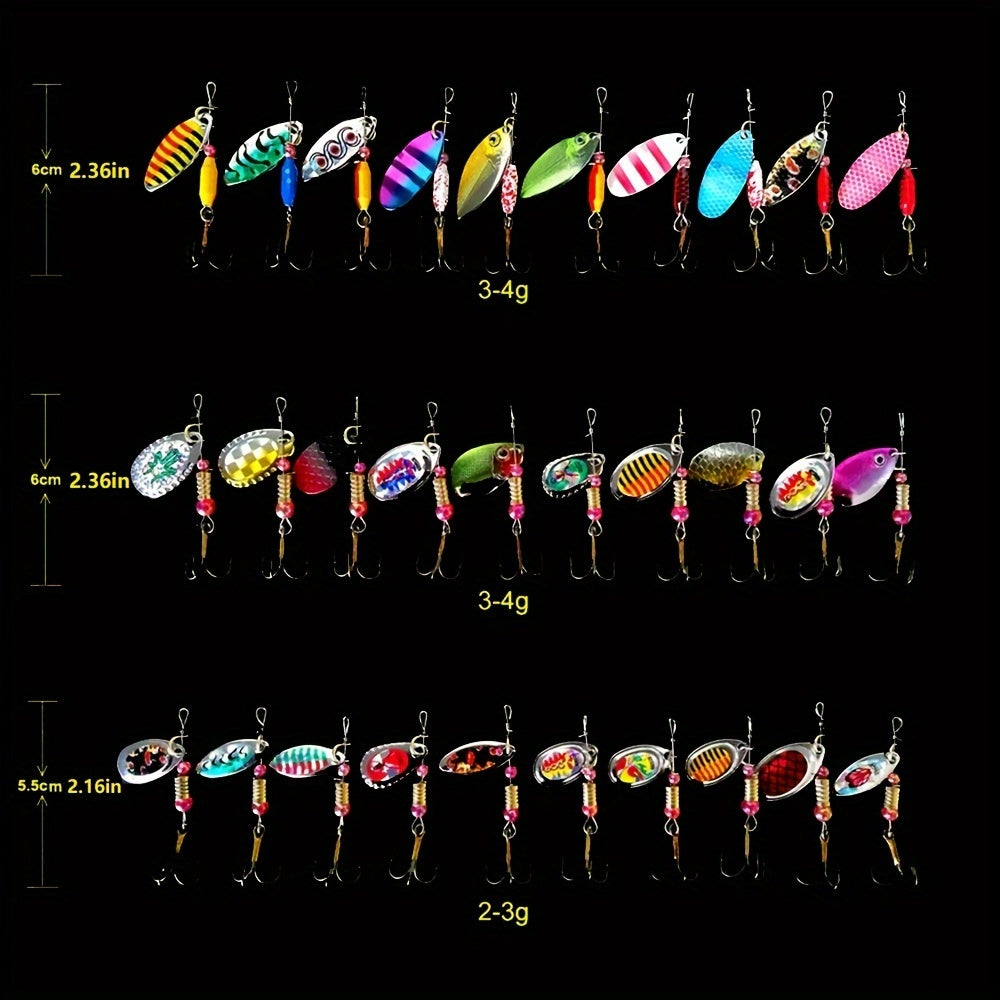 Spinnerbait Fishing Lures 30-Pack – Heavy-Duty Metal Spoon Jig Set for Bass Trout Pike Musky, Multi-Color Saltwater Freshwater Artificial Bait