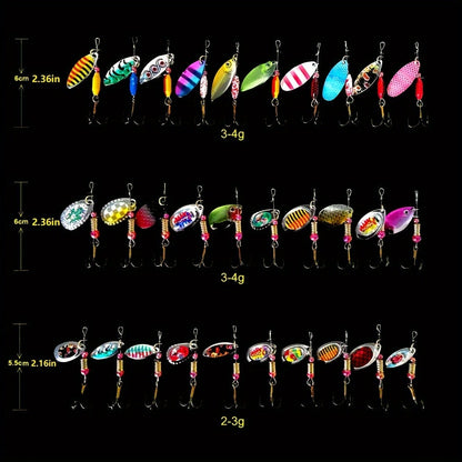 Spinnerbait Fishing Lures 30-Pack – Heavy-Duty Metal Spoon Jig Set for Bass Trout Pike Musky, Multi-Color Saltwater Freshwater Artificial Bait