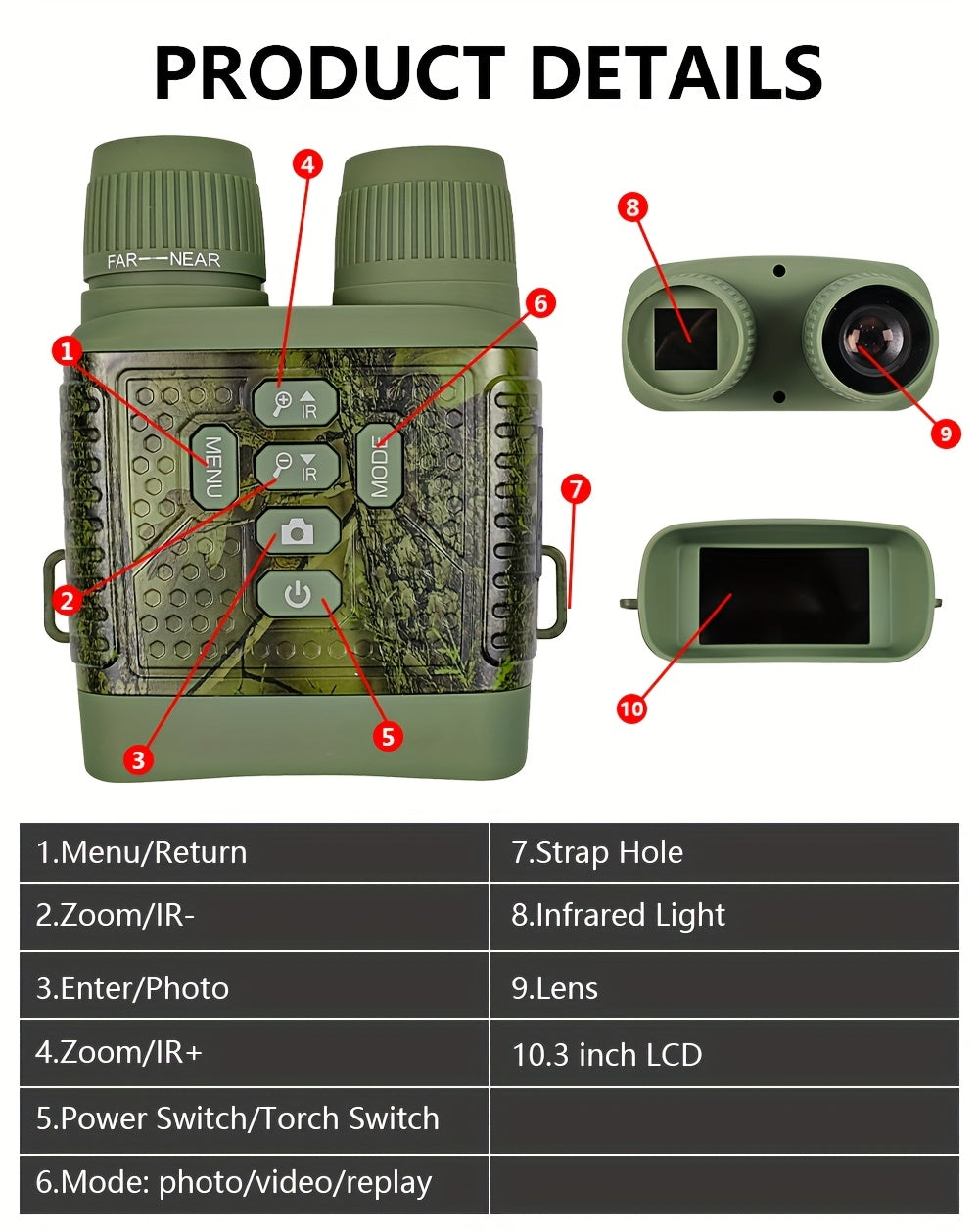 Night Vision Goggles 2.5K HD Binoculars – 3-Inch HD Screen, 6X Digital Zoom, 7-Speed Infrared Light, 2000mAh Battery, Video & Photo for Hunting, Wildlife Observation & Outdoor Night Use