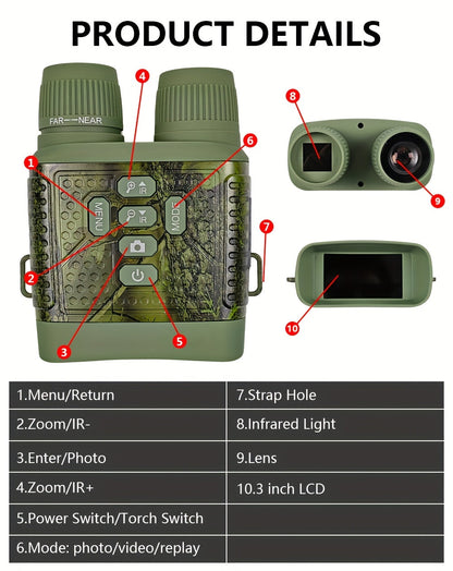 Night Vision Goggles 2.5K HD Binoculars – 3-Inch HD Screen, 6X Digital Zoom, 7-Speed Infrared Light, 2000mAh Battery, Video & Photo for Hunting, Wildlife Observation & Outdoor Night Use