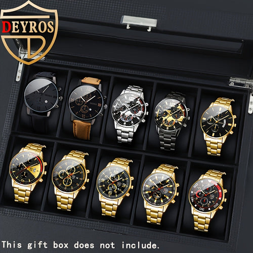 Men's Quartz Watch Set 10 Pcs – Analog Alloy Case, Faux Leather Strap, Date Display, Multiple Styles – Casual Wrist Watches for Men, Perfect Gift Set