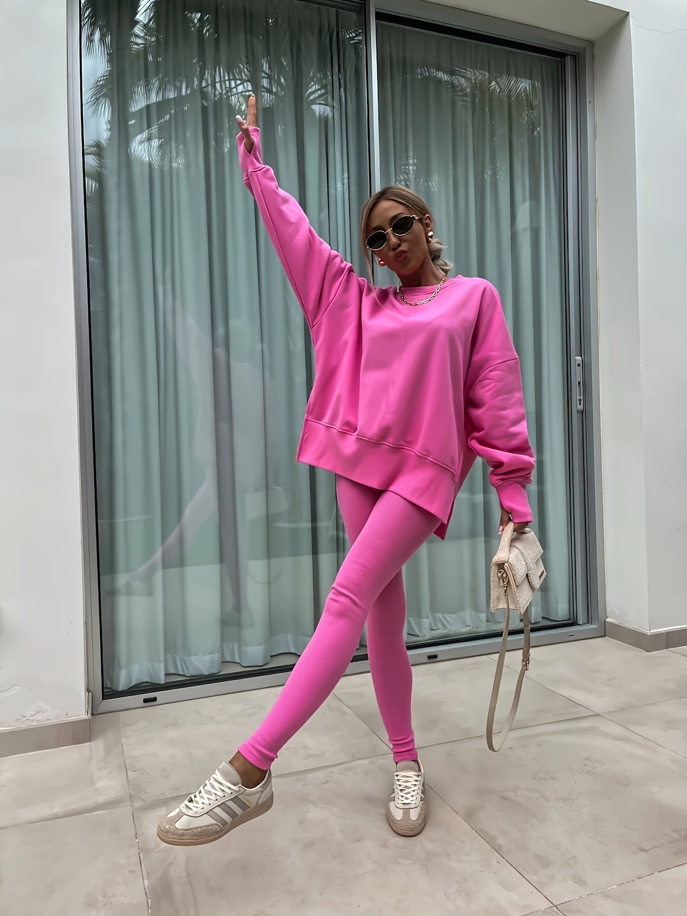 Women's Two-Piece Hoodie Set – Long Sleeve Sweatsuit with Jogger Pants, Solid Color Matching Activewear for Yoga, Running & Fitness, Available in 7 Colors & Sizes S-XL