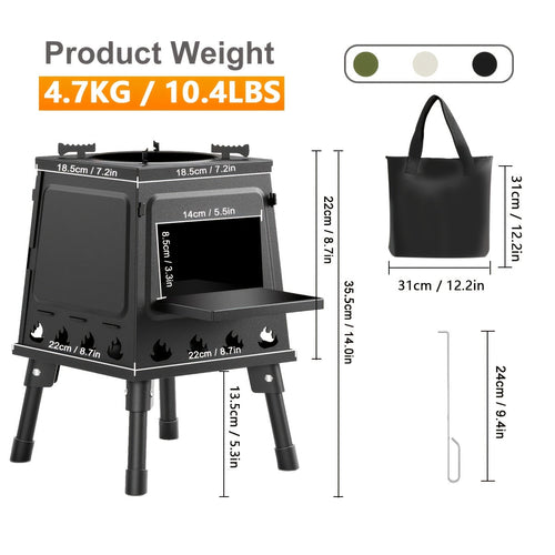 Wood Burning Camp Stove Portable Folding Outdoor Camping Stove Lightweight Compact Backpacking Hiking Survival Cooking Stove with Wood Fuel No Gas Needed Black