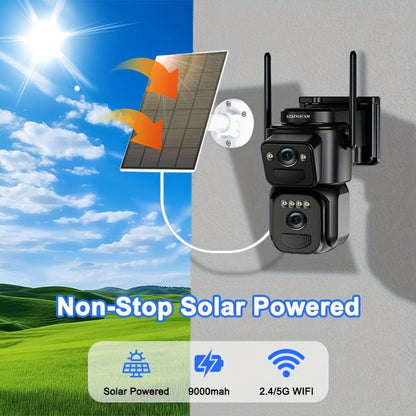 2K Solar Security Camera Outdoor WiFi 10x Zoom 360° Pan Tilt IP66 Waterproof CCTV with Spotlight Alarm Color Night Vision Motion Detection Two-Way Audio