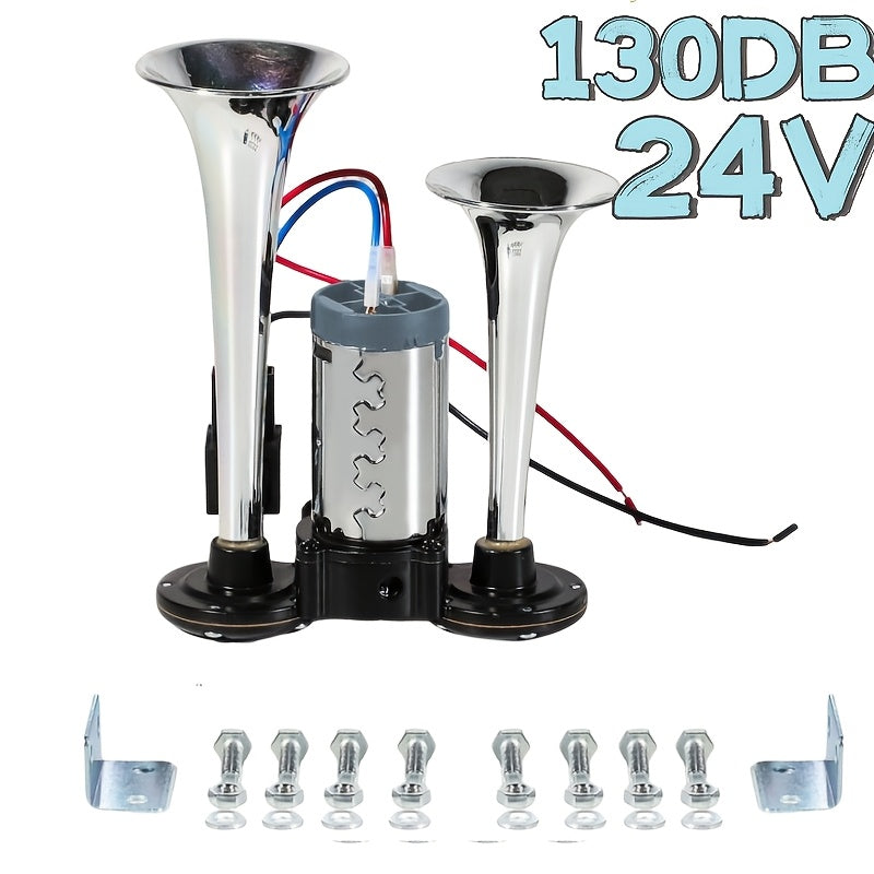 Super Loud 12V 24V Dual Air Horn Kit with Air Compressor 105-137dB Universal Truck Train Car SUV Motorcycle Boat Pickup Aluminum Alloy Electric Horn