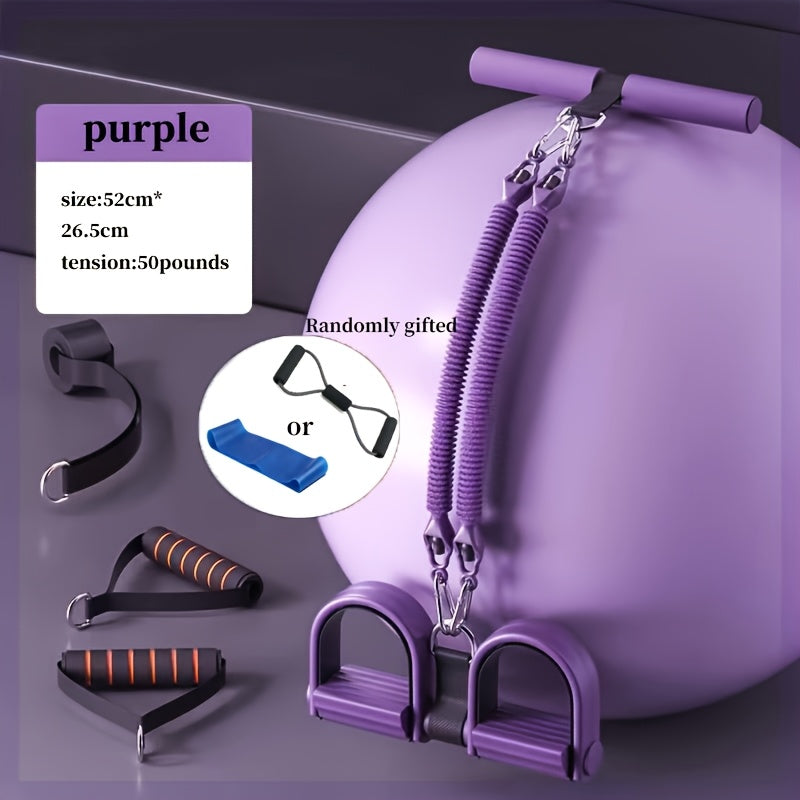 6-in-1 Resistance Bands Set with Pedal Puller – Adjustable 50/75/100LBS Tensioner for Body Stretching, Strength Training & Fitness Exercise, Home Gym Workout Equipment for Men & Women – Black & Purple