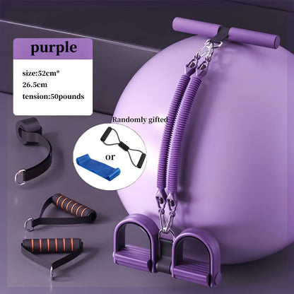 6-in-1 Resistance Bands Set with Pedal Puller – Adjustable 50/75/100LBS Tensioner for Body Stretching, Strength Training & Fitness Exercise, Home Gym Workout Equipment for Men & Women – Black & Purple