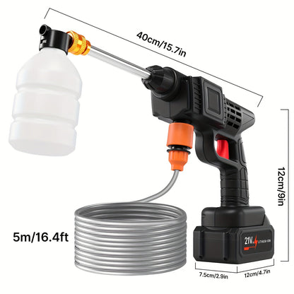 Cordless Pressure Washer 300W, Handheld Electric Car Wash Gun with 6-in-1 Nozzle, 1.3GPM High Pressure Washer with 15000mAh Battery, 60-Min Runtime for Car Wash, Home, Floor & Garden Cleaning