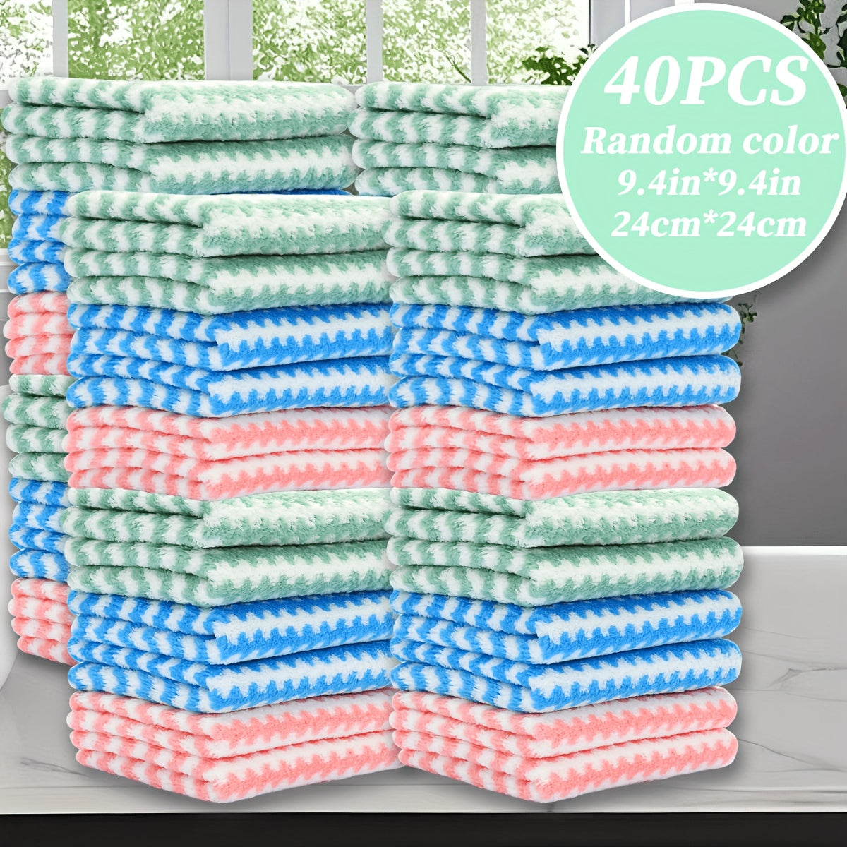 40-Pack Cleaning Cloths Soft Absorbent Household Rags 9.4x9.4 Inch | Multi-Purpose Square Towels Kitchen Bathroom Car Cleaning | Reusable Washable Random Colors | Bulk Value Pack | Gift for Mom