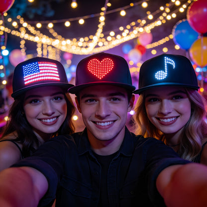 Programmable LED Hat APP Controlled Scrolling Text Animation Light Up Cap Unisex Adjustable Smart LED Baseball Cap for Party Wedding Valentine's Day Carnival Festival Men Women