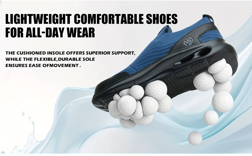 Steel Toe Work Shoes for Men Slip-On Lightweight Safety Sneakers Puncture-Resistant Non-Slip for Construction Warehouse Restaurant Black Grey Blue US 5.5-14