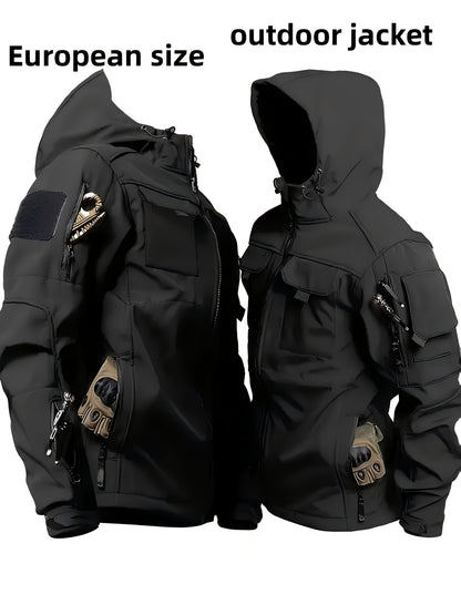 Men's Tactical Jacket Windproof Ripstop Hooded Shell Coat - Scratch-Resistant Outdoor Jacket with Multiple Utility Pockets for Camping, Hiking, Survival & Tactical Training, Sizes S-XXXL