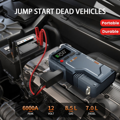 6000A/9000A Portable Jump Starter with 150 PSI Air Compressor – 7-in-1 Jump Box with Digital Tire Inflator & Battery Pack for Gas (10L) & Diesel (9.0L) Engines, Car Jumper Starter with USB Ports