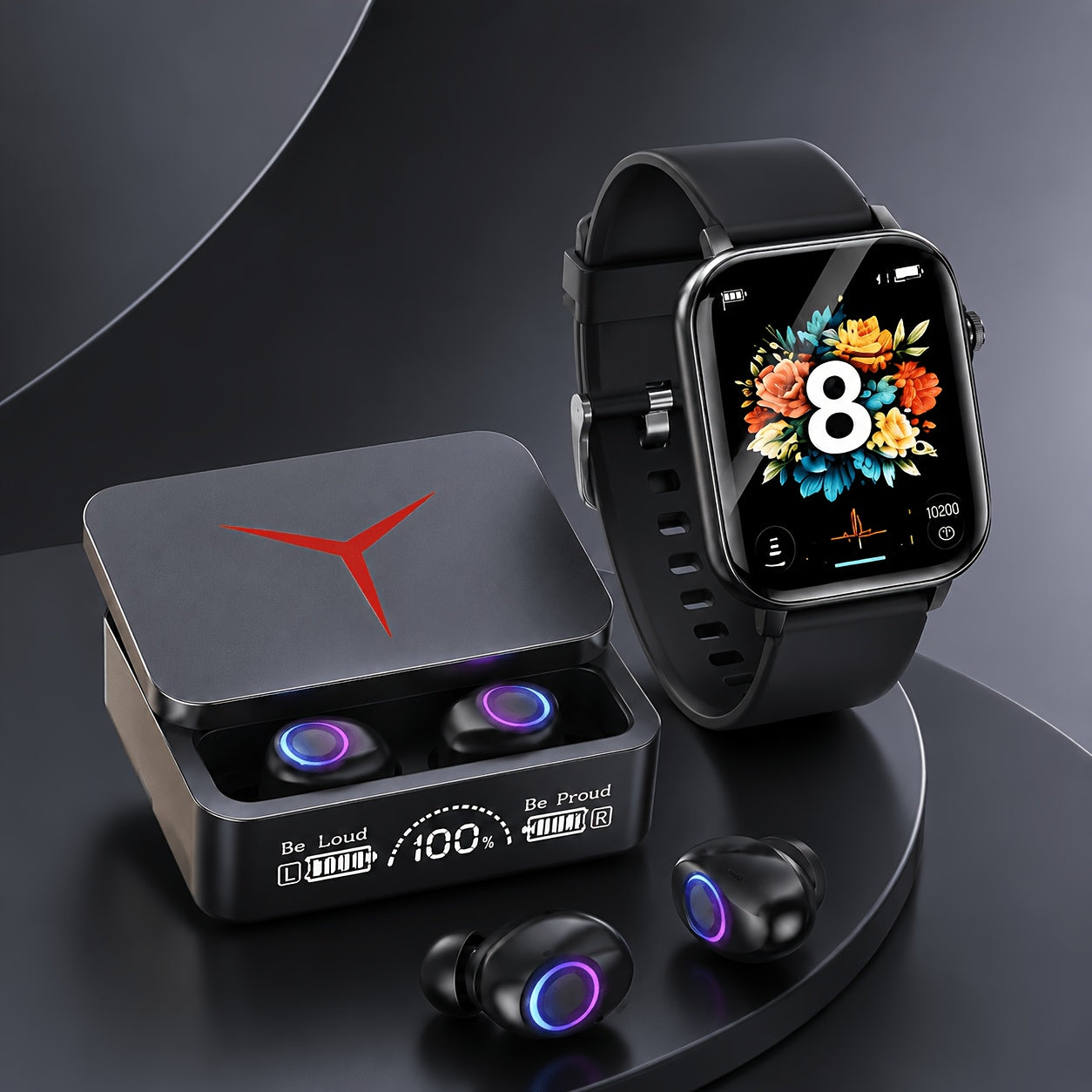 Smartwatch & Wireless Bluetooth Earphones Combo Set – Health Monitor, GPS Tracking, Wireless Calling, Sleep Tracker, Compatible with Android & iPhone for Men and Women