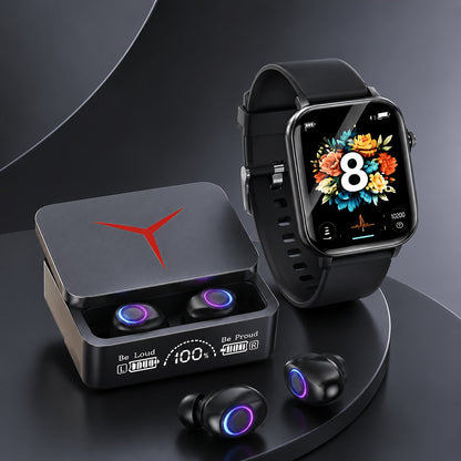 Smartwatch & Wireless Bluetooth Earphones Combo Set – Health Monitor, GPS Tracking, Wireless Calling, Sleep Tracker, Compatible with Android & iPhone for Men and Women