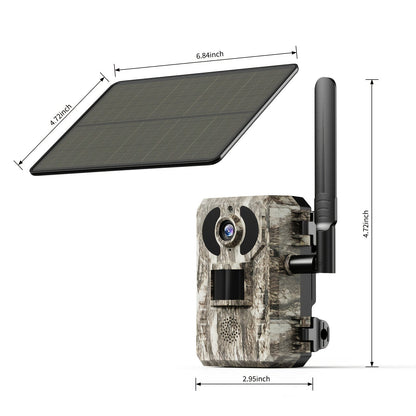 4G Trail Camera No WiFi Required 2K 1440P Solar Powered – Built-in SIM Card, 75ft Night Vision, 0.2s Trigger, 7800mAh Battery, Wireless Outdoor Hunting & Security Camera for Remote Areas