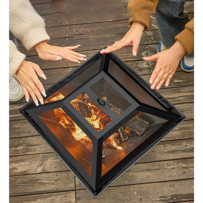 Outdoor Fire Pit 18.5 Inch Heavy-Duty Wood Burning Bowl with BBQ Grill Grate, Ash Collector, Fireproof Cover & Charcoal Hook – Backyard Patio Heater for Camping, Picnics & Gatherings
