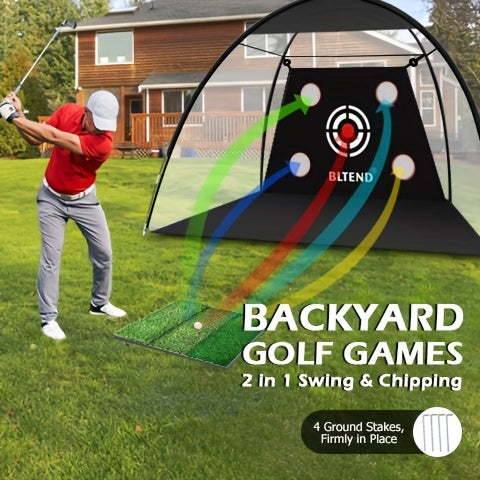 10x7ft Golf Practice Net & Mat Set with Balls, Tees & Carry Bag – Heavy Duty Golf Hitting Net for Backyard, Basement & Indoor Outdoor Use, Golf Training Equipment Gift for Men & Women