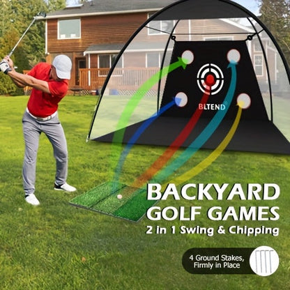 10x7ft Golf Practice Net & Mat Set with Balls, Tees & Carry Bag – Heavy Duty Golf Hitting Net for Backyard, Basement & Indoor Outdoor Use, Golf Training Equipment Gift for Men & Women